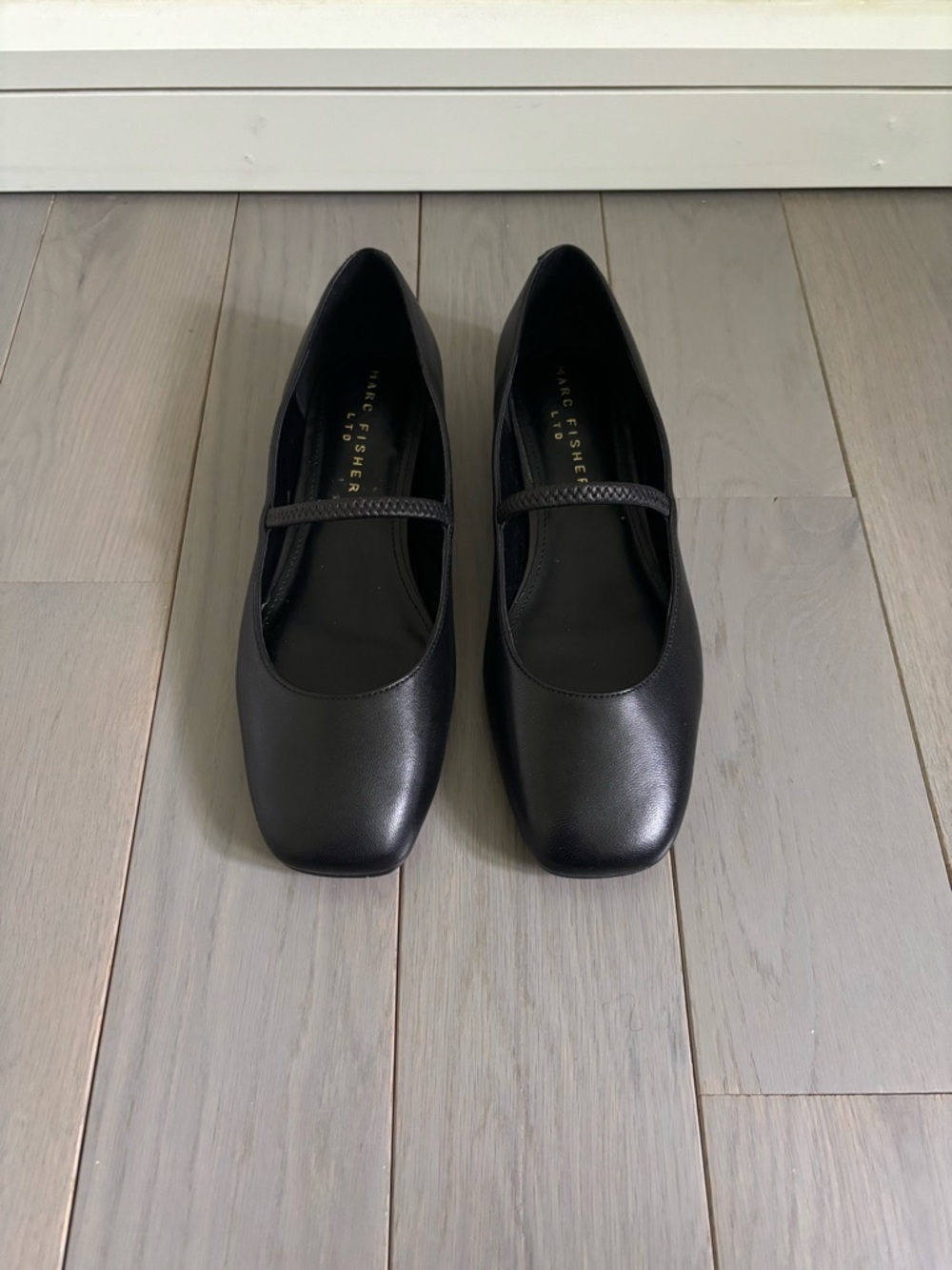 Marc Fisher Black Braided Strap Mary Jane Flats